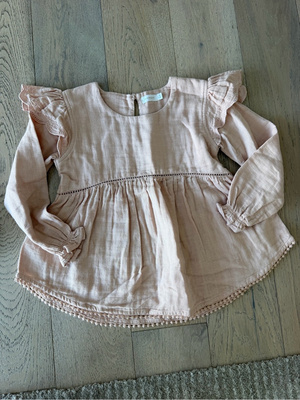 Jamie Kay Girls Size 8Y Blush Pink Long Sleeve Ruffle Blouse Cotton Top